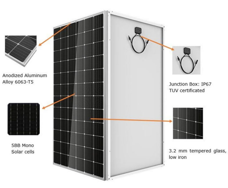高効率単結晶72枚ストリング360 W-380 W太陽光起電力モジュール